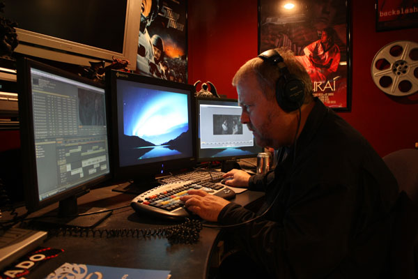 Bob Berg editing the Highwayman promo footage shot with the RED ONE camera